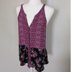 Angels Forever Young Y2K Tank Juniors XL Bohemian Purple Rayon Floral Mixed Prin